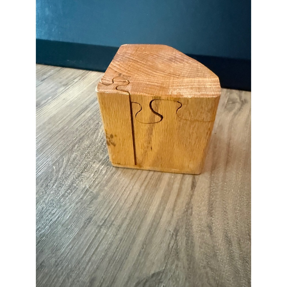 Vintage Handcrafted Wooden Secret Puzzle Box Hidden Compartment Trinket Box